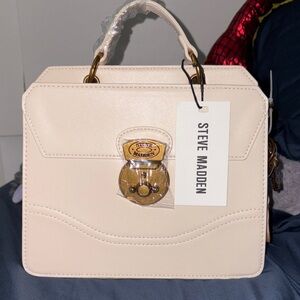 Steve Madden Ivory Satchel with Gold Accents